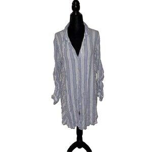 Club Collection Long Sleeve Button Up Stripped Blue & White Collared Long Shirt